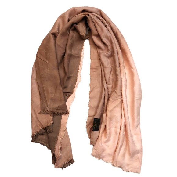LOUIS VUITTON LV Vintage Pink & Brown Ombre Monogram Scarf Shawl Wrap - Picture 1 of 14